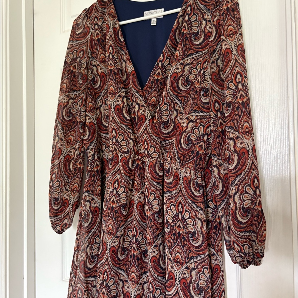 Signature by Robbie Bee Red and Brown Tiered Sundress